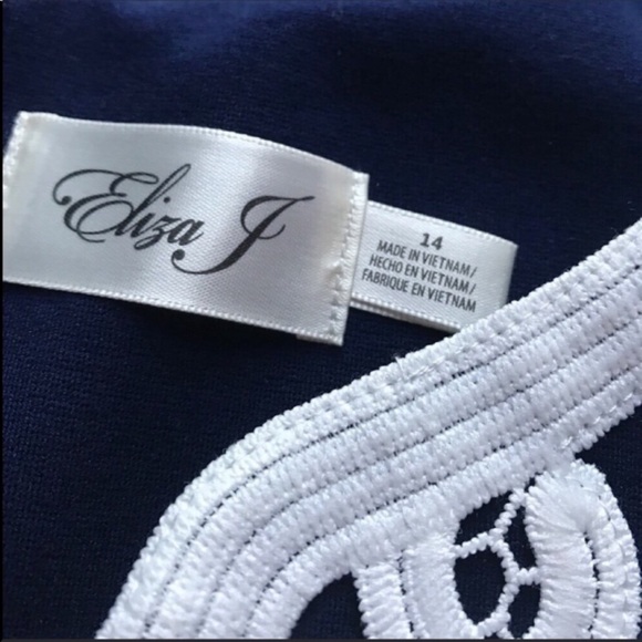 Eliza J Cap Sleeve Sheath Dress Navy White 14 L - Picture 6 of 8